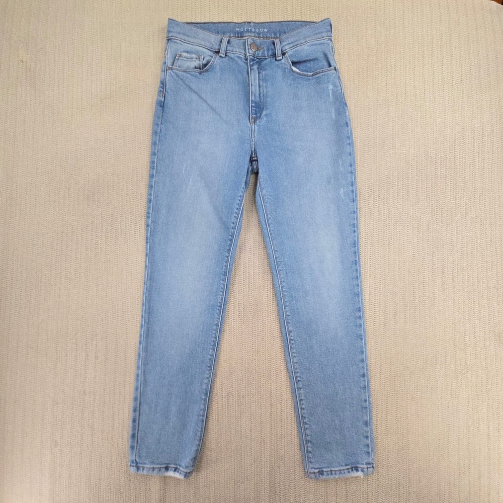 Mott & Bow Mom Jeans Womens 28 Light Blue Denim High Rise Stretch Tapered Leg